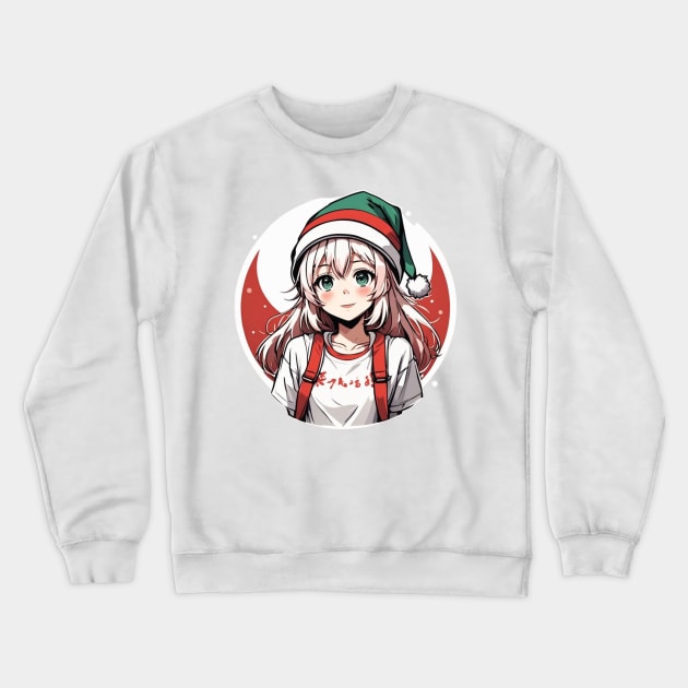 Silvered Haired Anime Girl wearing green hat Crewneck Sweatshirt by tempura